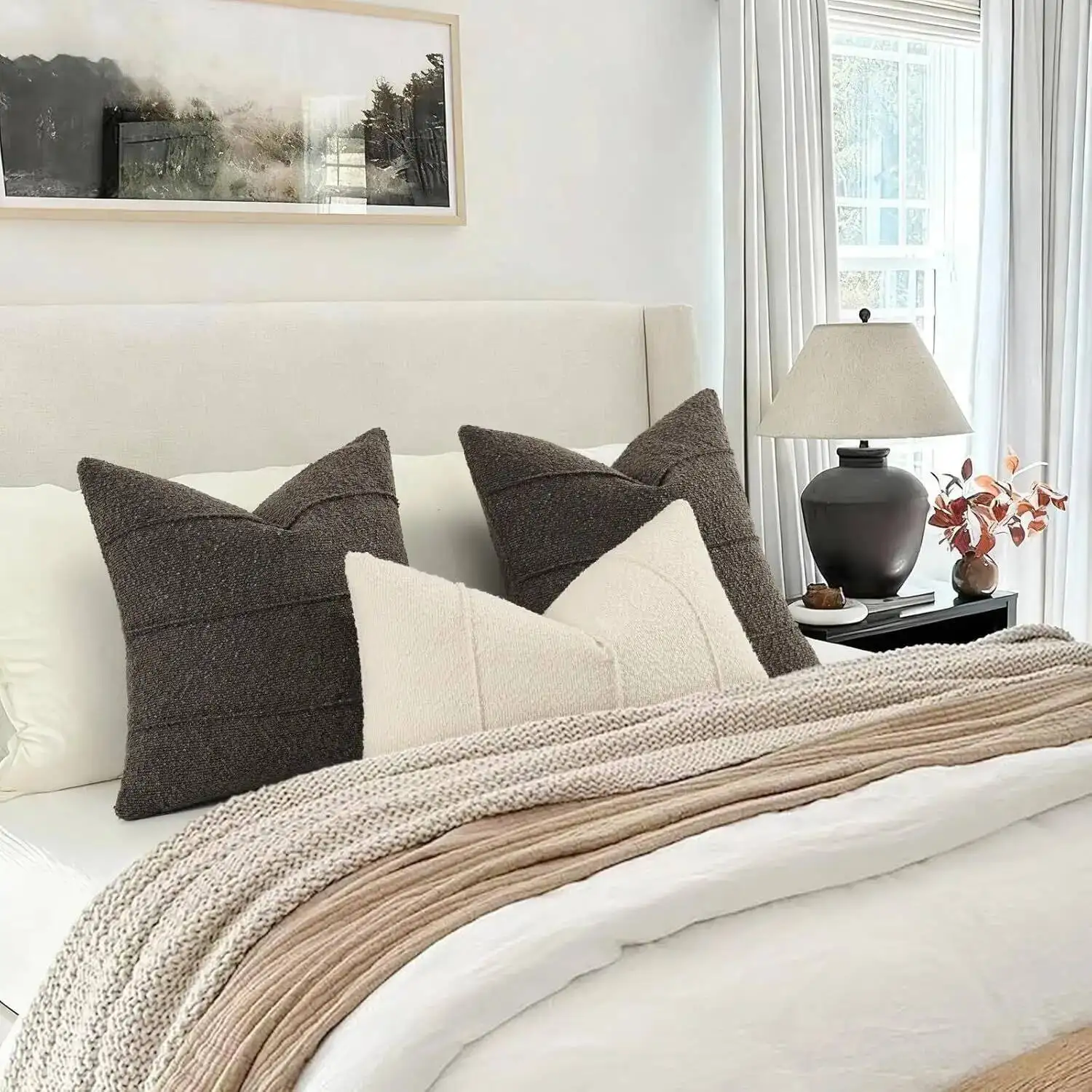 2 Stück kreisförmige Kissenbezüge aus Kunstlammwolle, weiche, moderne, gestreifte Plüschfell-Dekokissenhülle für Sofa- und Bettdekoration – Detail 4