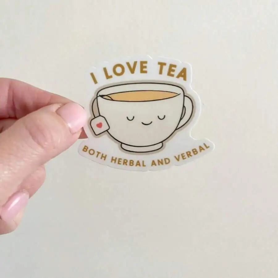 

1/3/5 Pcs 'I Love Tea' Vinyl Stickers, Herbal & Text Pattern, Waterproof Water Bottle Stickers, Fun
