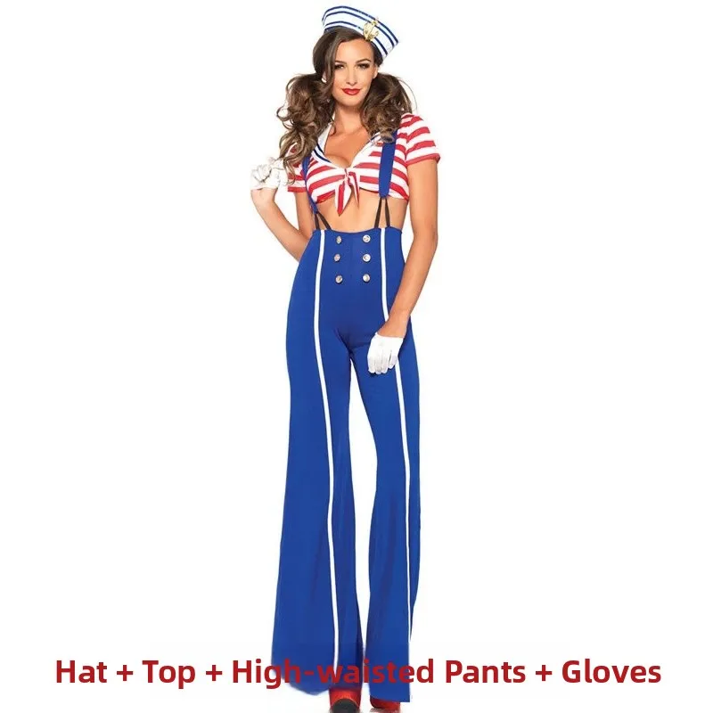 Sexy blaues Marineblaues Matrosenanzug-Kostüm-Set für Damen, Halloween-Spiel, in der chinesischen Produktion, Sommer-Bühnenkostüm