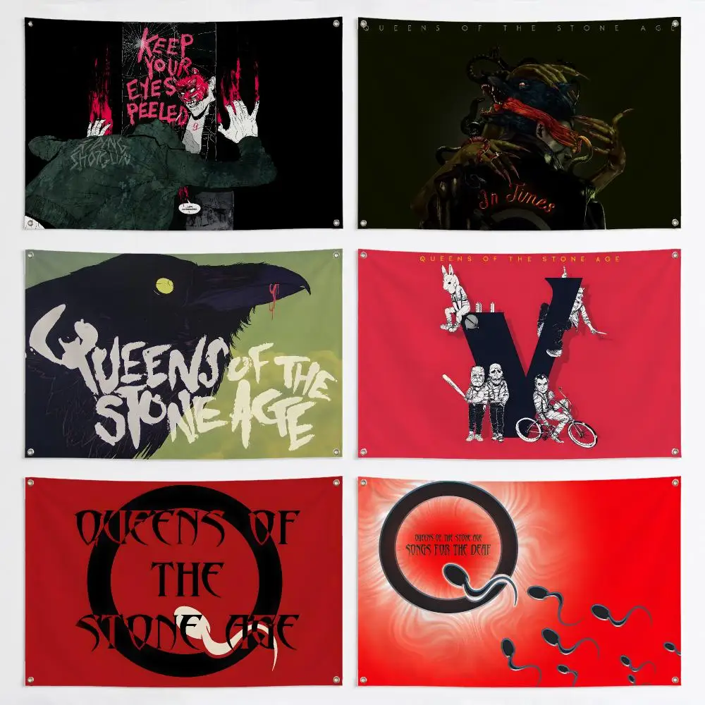 Band Q-Queens Of The Stone Age Flags Aesthetic Wall Tapestry Printed Wall Hanging Living Room Party Outdoor Decor