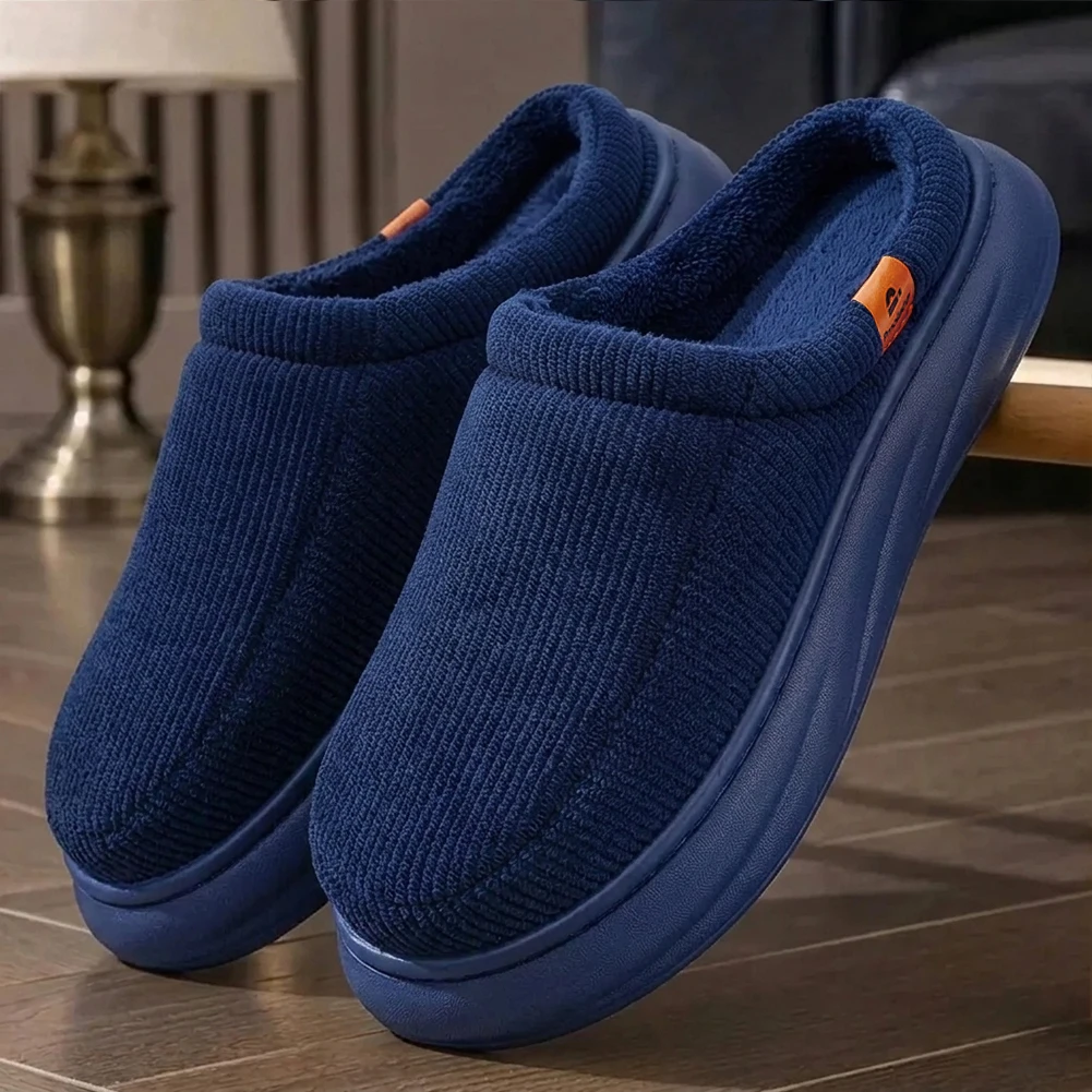 Breit geschnittene Herren-Hausschuhe mit Fußgewölbestütze, EVA-Dicksohle, Obermaterial aus Cord, weiche und bequeme Memory-Schaum-Einlage, Indoor-Schuhe – Detail 2
