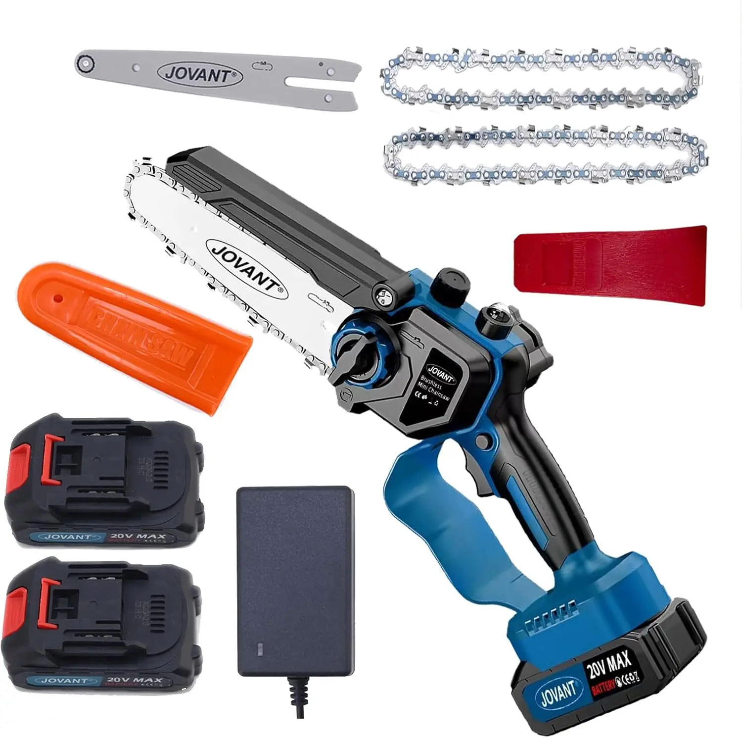 

6-Inch Mini Cordless Chainsaw with Brushless Motor, 2 Batteries & Charger for Tree Trimming and Gardening