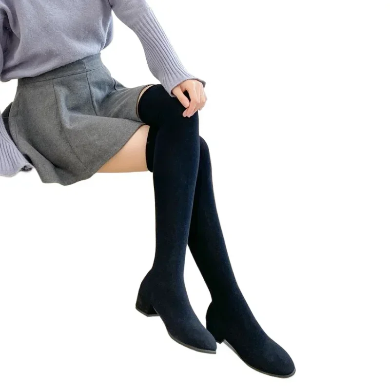 Women\'s Over The knee Sock Boots knitting Sock Boots Pointed Toe Elustic Slim Female Thigh High Boots Tlat Botus De Mujer Shoes