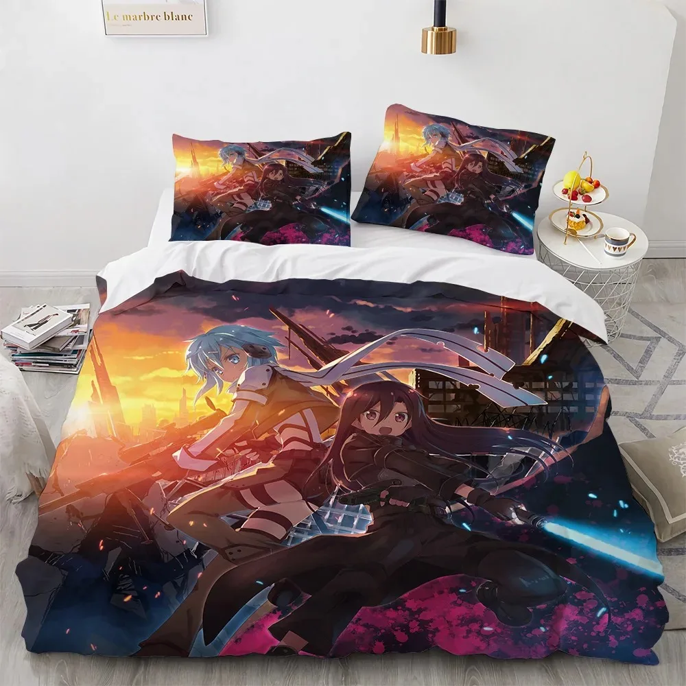 Sword Art Online Bedding Set Anime Duvet Covers King Queen Double Twin Size Adults Kids Bed Linens Single Double Size Decor Home