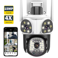 8K 15MP Outdoor WiFi Camera Motion Tracking 4X Zoom Three Len Screens PTZ Cam Security Protection CCTV Video Surveillance Camera