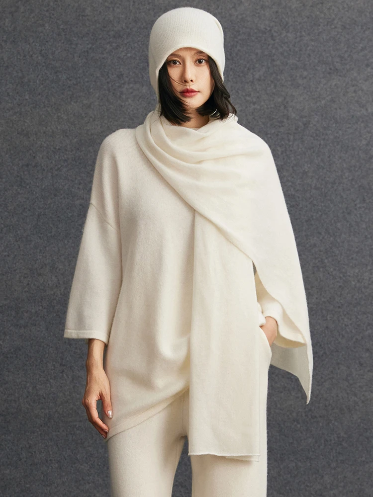 

TLOML New Women’s 100% Cashmere Scarf Shawls Autumn Winter Soft Simple Style Cashmere Knitwear Sweater Capes Scarf Fashion Tops