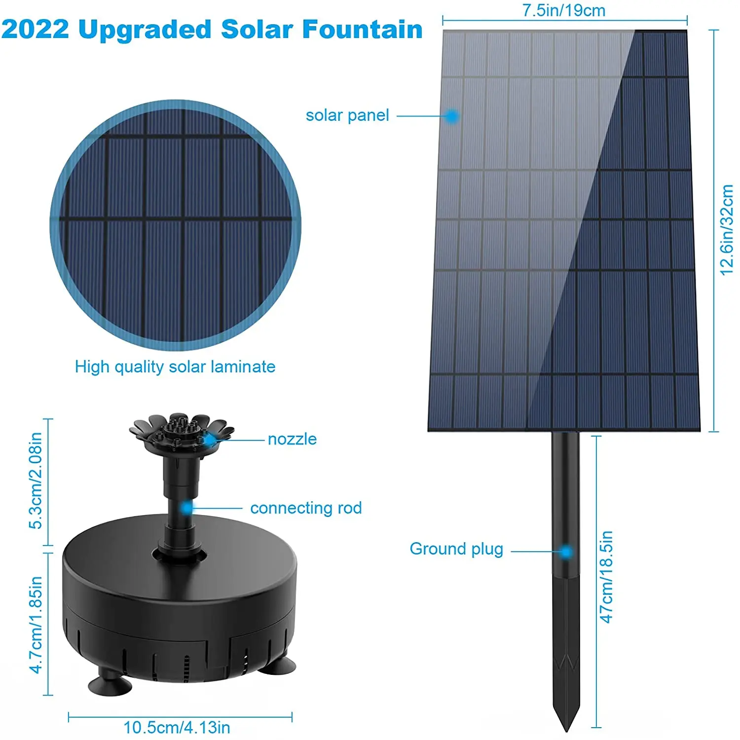 10W Solar Fountain  with Multiple Nozzles, DIY Water Function Kit for Outdoor Solar Fountain  with Pipe