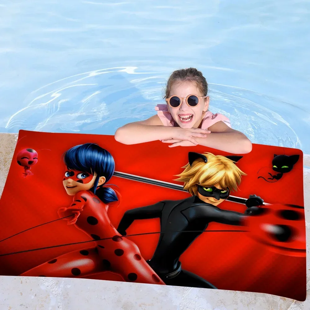 Miraculous Ladybug Beach Towel Cartoon Cute Summer Kids Large Bath Pool Beach Towel Microfiber Absorbent for Swimming Travel