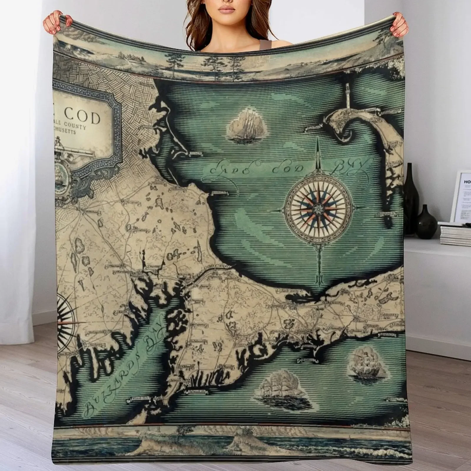 

1931 Vintage Map. Cape Cod : Barnstable County Massachusetts Throw Blanket Hairy Furrys Heavy Large Blankets