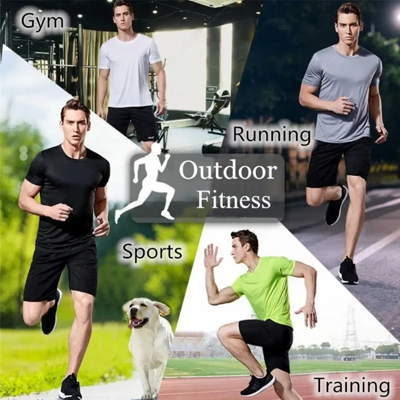 Quick-drying Men Running Shirts Fitness Compression Gym Polyester Sports T-shirt Black 2024 Workout Training Muscle Fit Clothing