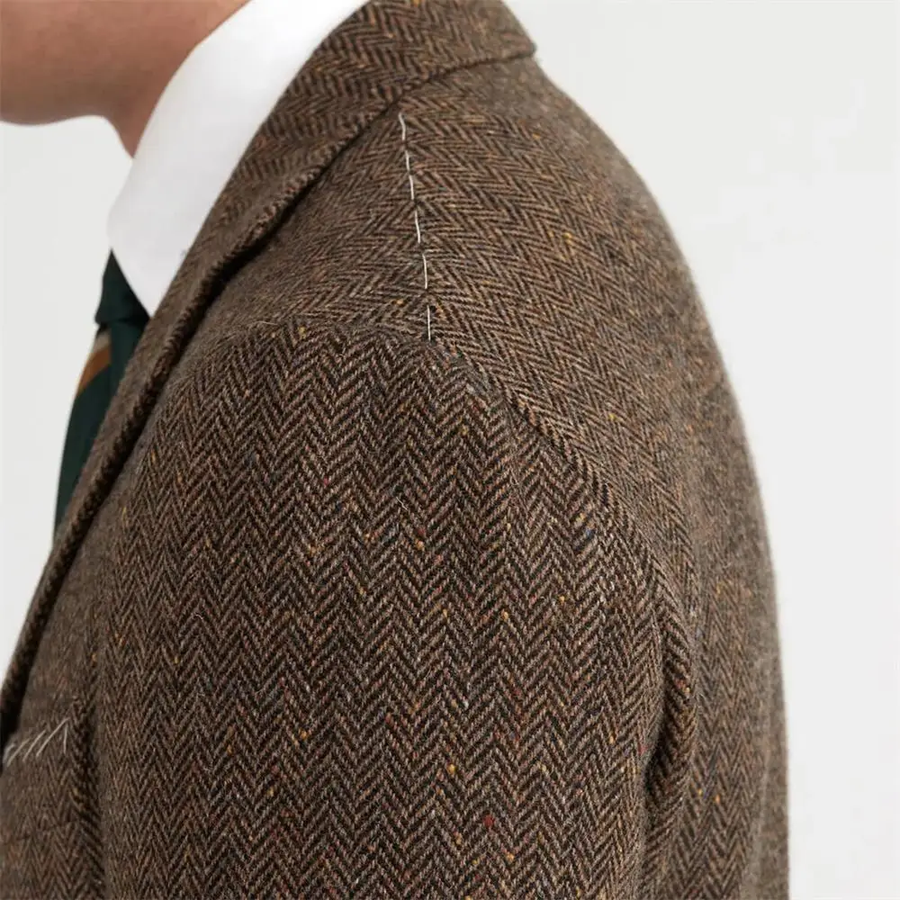 Cappotto corto da uomo in misto lana Giacca da uomo italiana retrò a spina di pesce Giacca da uomo casual slim fit in stile coreano