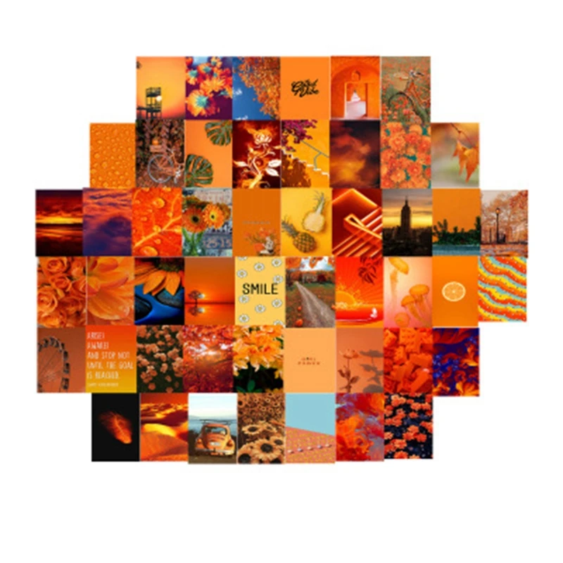 

50Pcs Orange Aesthetic Picture for Wall Collage, 4X6 Inch Cards, Warm Color Decor for , Wall Art Print for Room