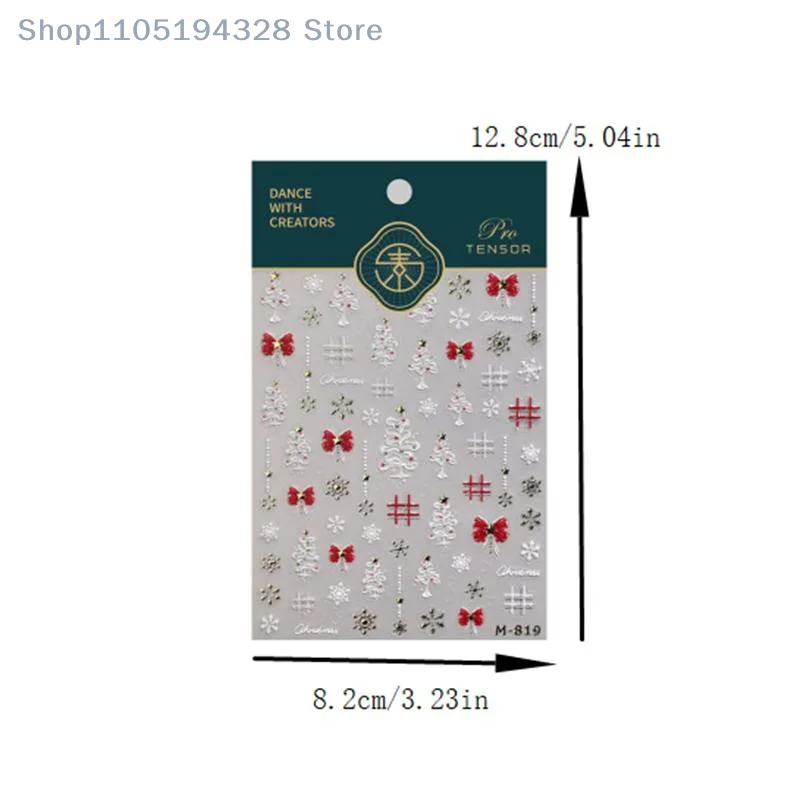 [MP]1 Pcs Christmas Style Cute White Snowflake Nail Art Stickers Red Bow Embossed Print Festive Nail Decorations