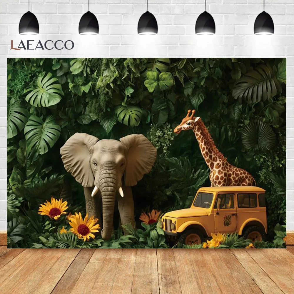 خلفية حيوانات الغابة سفاري غابة الحيوانات موضوع حفلة أطفال عيد ميلاد الطفل دش الأزرق شاحنة ديكور التصوير خلفية