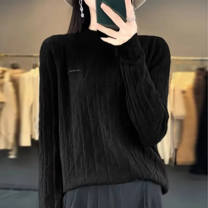 

Casual Women Sweater 2025Autumn Winter Warm Basic Top Half High Collar Bottoming Shirt Long Sleeve Fashion Korean Knit Pullovers