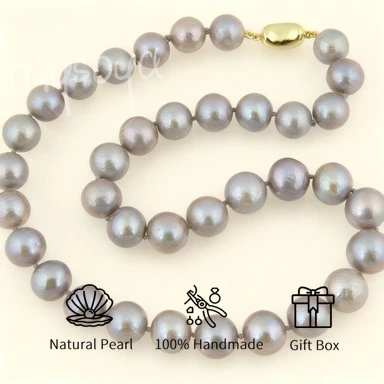 

MYSOYA 10-12mm Gray Edison Freshwater Pearl Necklace With Gift Box Perfect Gift For Wedding Birthday Christmas New Year