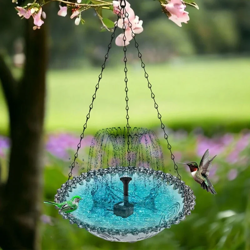 

Hanging Bird Feeder Bath Fountain Durable Bird Bath Drinking Bowl with Solar Powered Pump for Outdoor Garden Backyard Patio Lawn