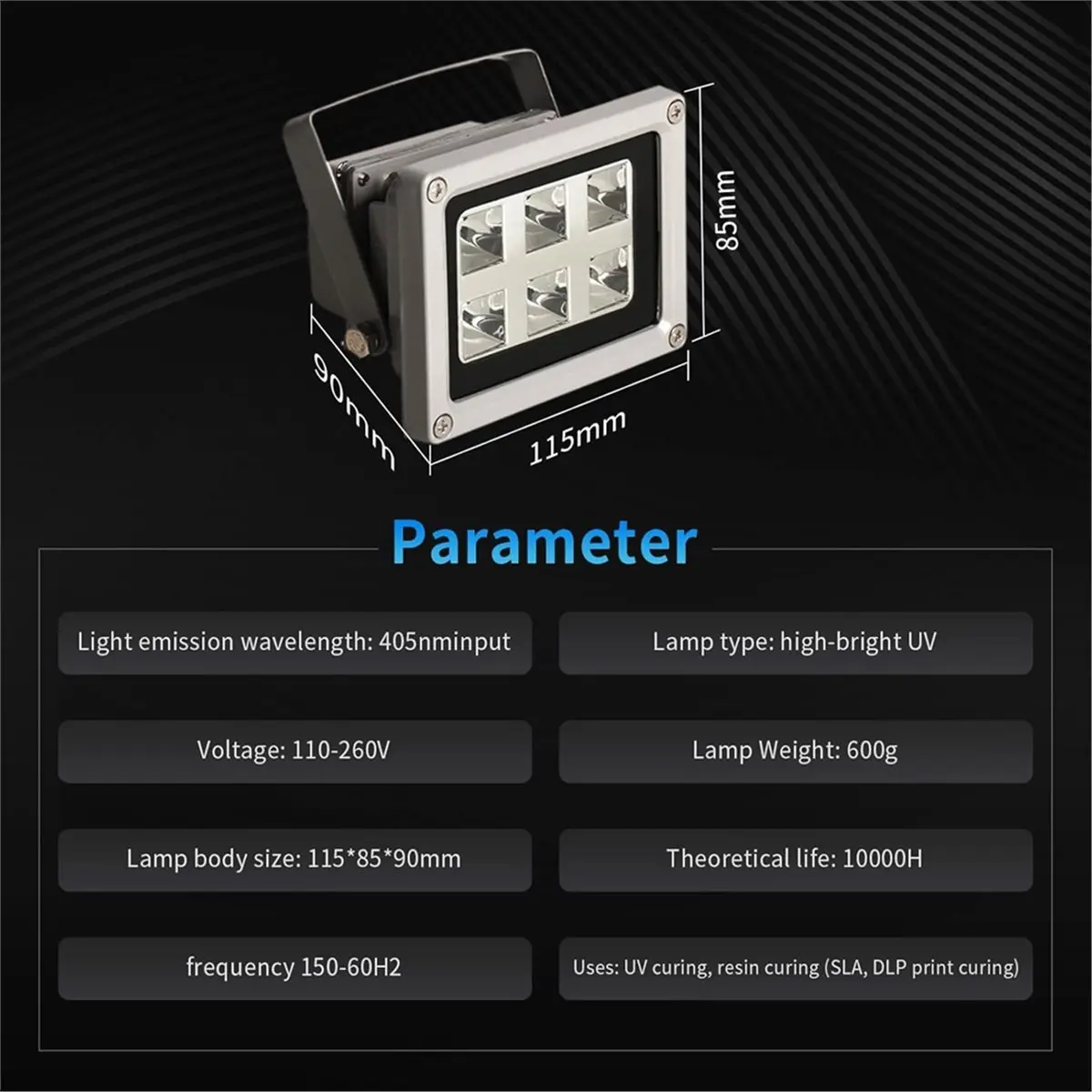 

(A75T) UV LED Curing Light for SLA/DLP/LCD 3D Printing, 405nm 6W UV Resin Curing Lamp with Rotating Bracket EU Plug