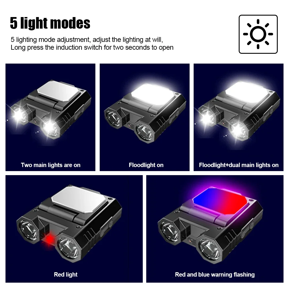 Lampe de poche à capteur LED COB aste de type C, lumière de chapeau à clipser, lampe de sauna, camping, pêche, lampe de poche d\'urgence, lXI