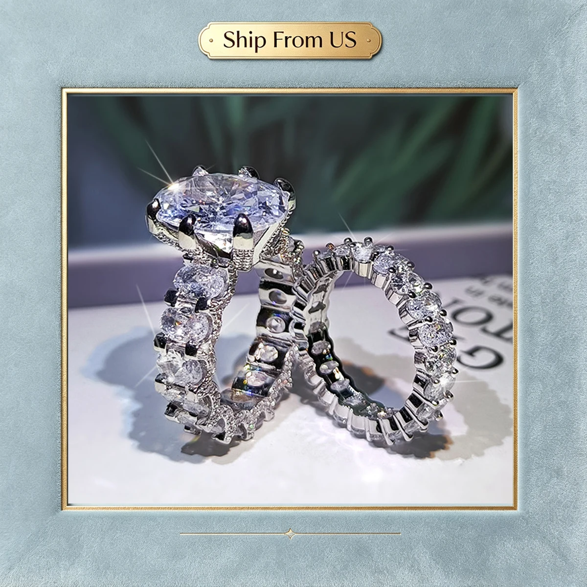 925 Sterling Silver Ring Set For Women Round Cut Cubic Zirconia 18K Gold Plated Engagement Wedding Anniversary Band Two Piece Stackable Bridal Promise Ring Elegant Full Paved Simulated Diamond Statement Finger Ring Band Wedding Jewelry Gift For Women Wife