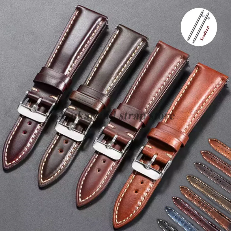 

18mm 19mm 20mm 21mm 22mm Universal Vintage Oil Wax Leather Watch Straps Brown Head Layer Watch Band Men Accessories Pin Buckle