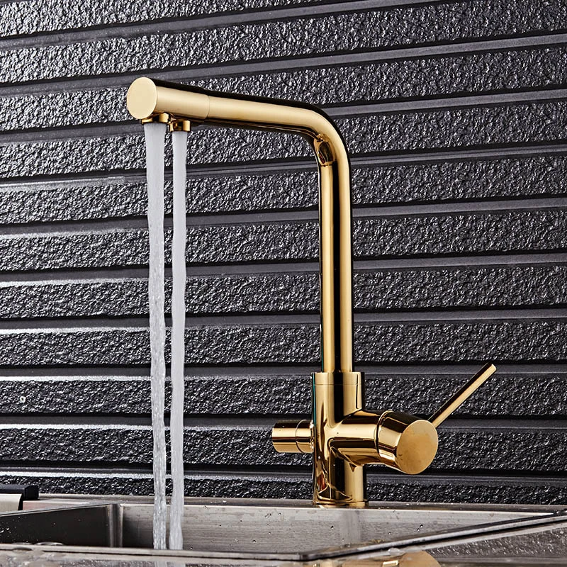 

Kitchen Faucets With Filtered Water Copper Water Purifier Dual Handle Drinking Tap 360 Degree Cold and New Vessel Sink Mixer Tap