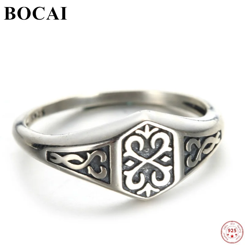 

BOCAI S925 Sterling Silver Charm Rings 2022 Popular Eternal Vine Retro Totem Pure Argentum Punk Hand Jewelry for Men and Women