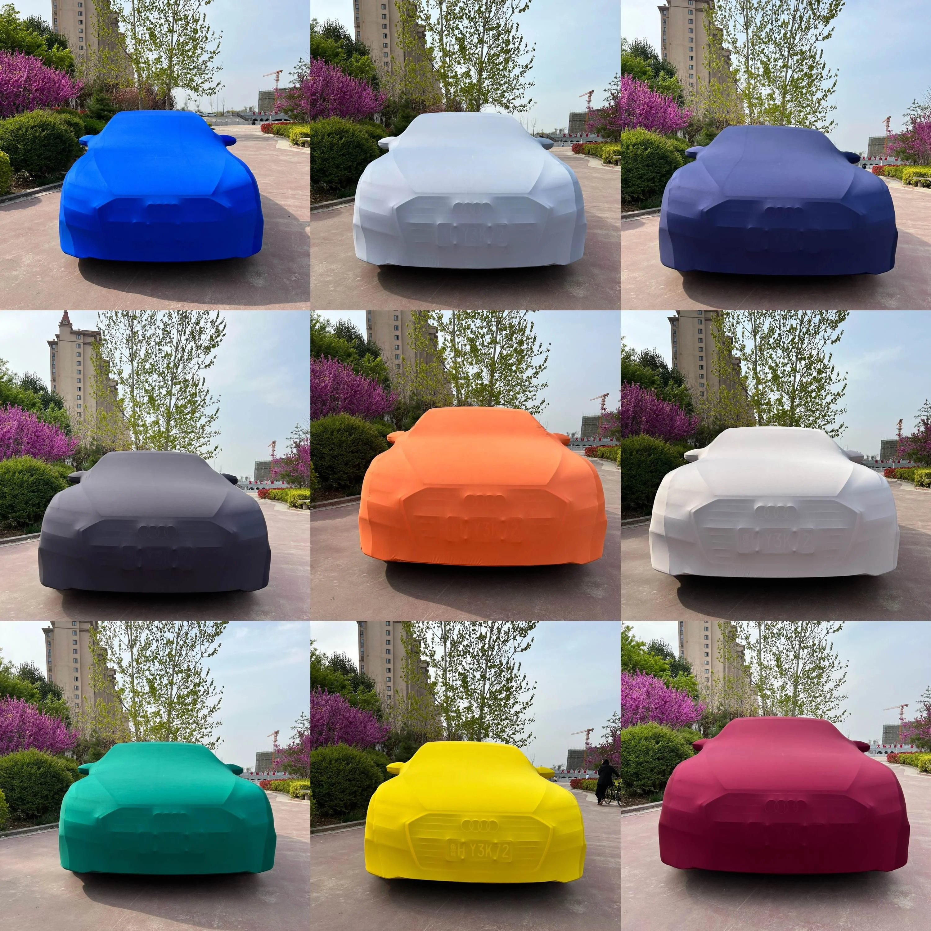 High Quality Portable Indoor Scratchproof Anti-dust Black Satin Surface Luxury Stretch Car Cover With Soft Fleece