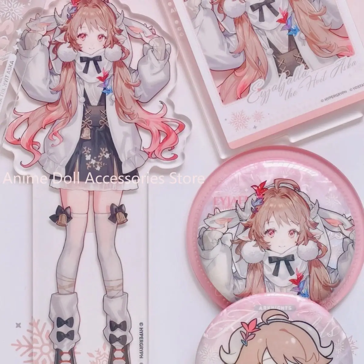 

Arknights Eyjafjalla Cosplay Acrylic Figure Stand Model Plate Desk Decor Badges Tinplate Round Brooch Accessories Gifts