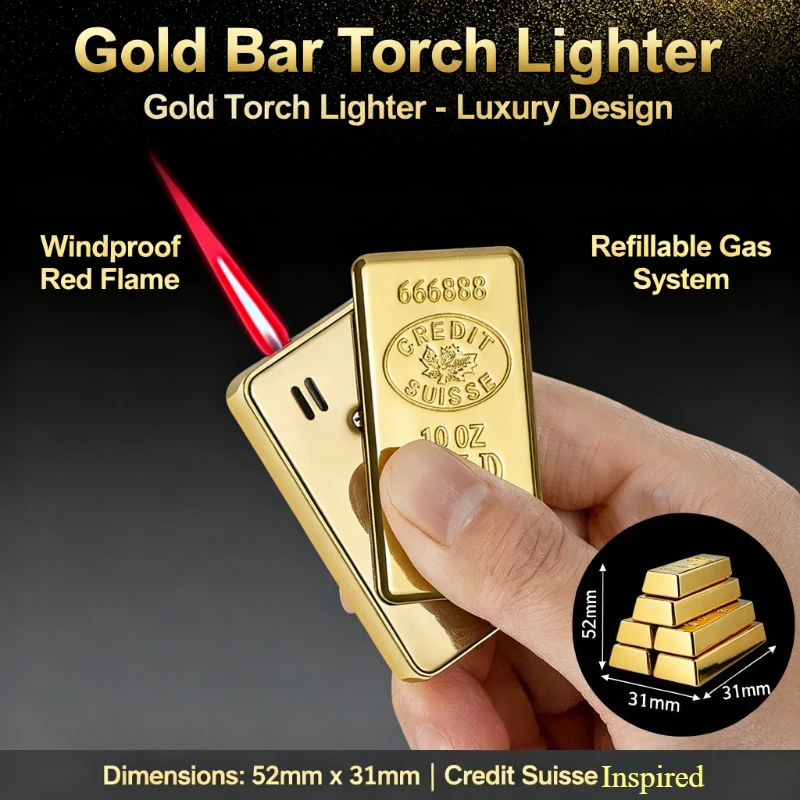 

New Gold Brick Shaped Metal Turbo Lighter - Creative Sliding Side Direct Flame, Personalized Cigarette Tool for Men’s Daily Use