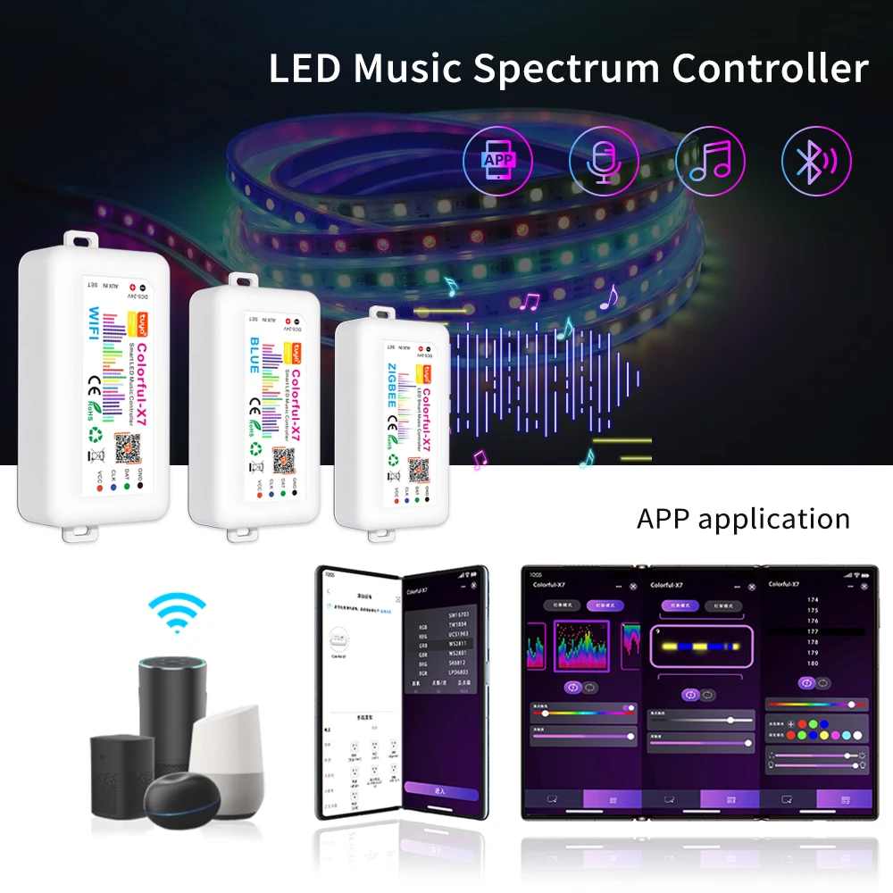 Ws2812B Kontroler oświetlenia Led Rgbic Strip Dc5V-24V wifi Sp107E Muzyka Ws2811 Sk6812 Adresowalny kolorowy — kontroler inteligentnej aplikacji X7