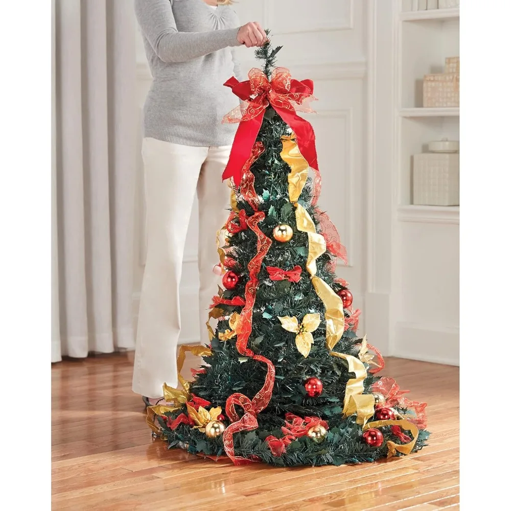 Fully Decorated Pre-Lit 6 Foot Pop-Up Christmas Tree - Red Gold