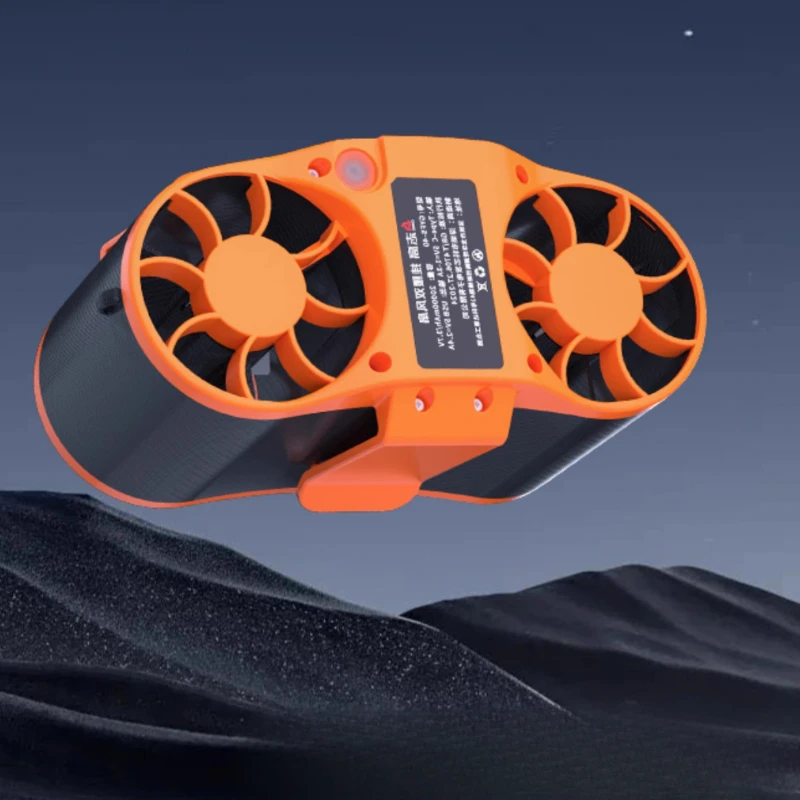 Taillierter Lüfter, wiederaufladbarer USB-Doppel-Turbo-Außenventilator mit Sice-Air-Tech für die Baustelle/Sommer. Hängender Taillenventilator