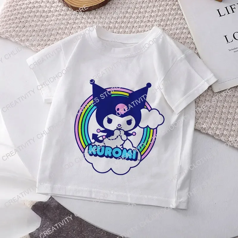 Hello Kitty Melody Children's T-shirt Kawaii T Shirt Sanrio Anime Cartoon Children Casual Clothes Y2k Tee Shirt Kid Girl Boy Top