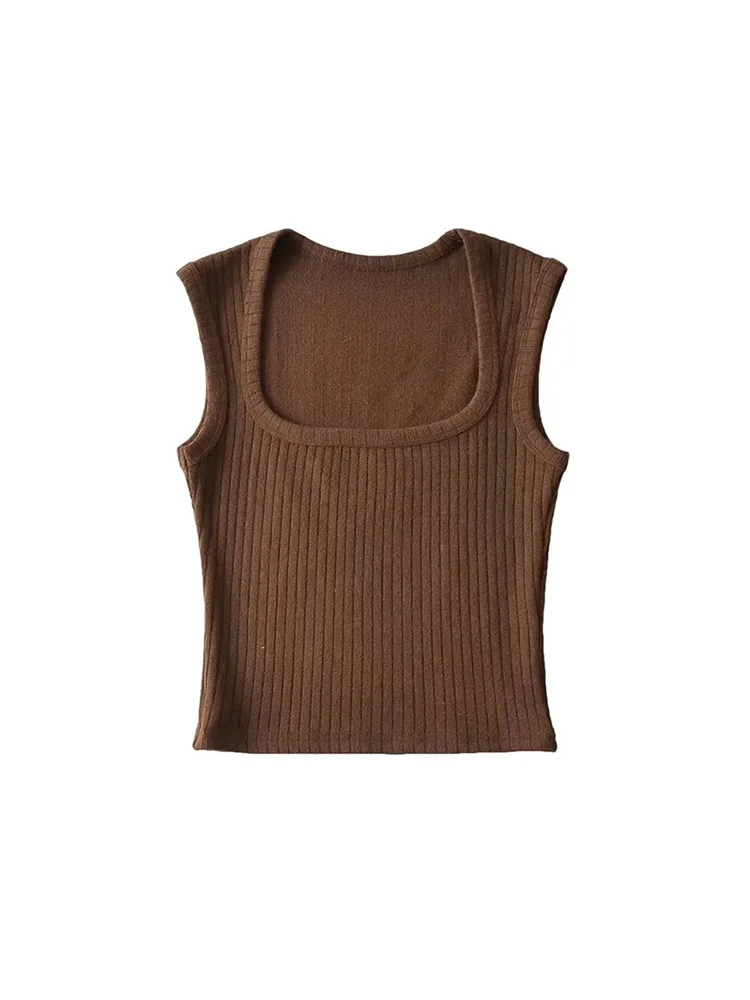女性の夏のソリッドカラーのセクシーなベストノースリーブ薄いニットベーシックコート弾性クロップトップベスト
