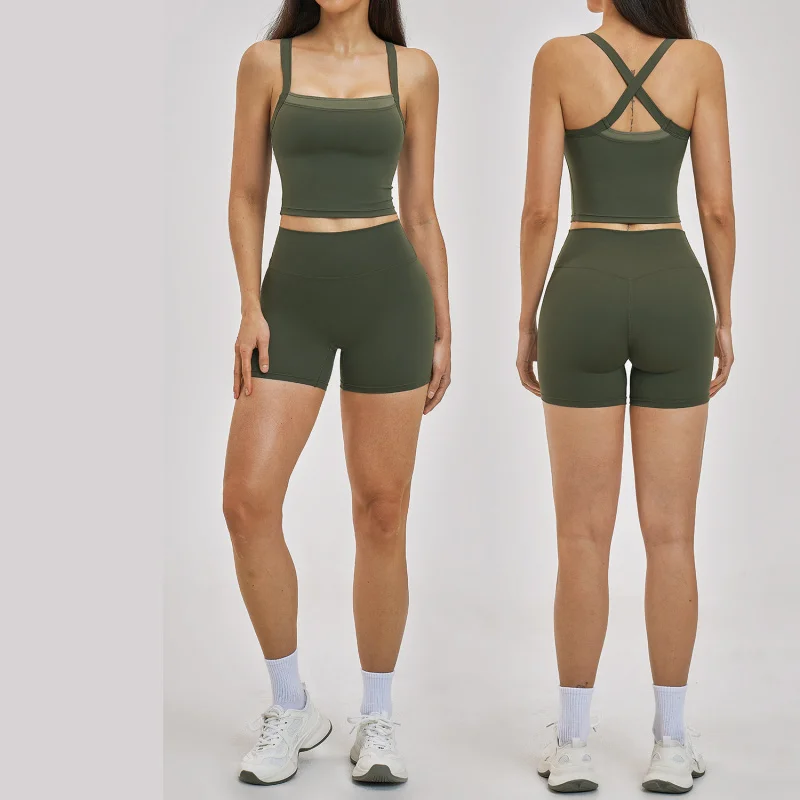 

Женский спортивный костюм для йоги из 2 предметов: комплект для тренировок с коротким рукавом и шортами с высокой талией, одежда для фитнеса, повседневные костюмы для спортзала
