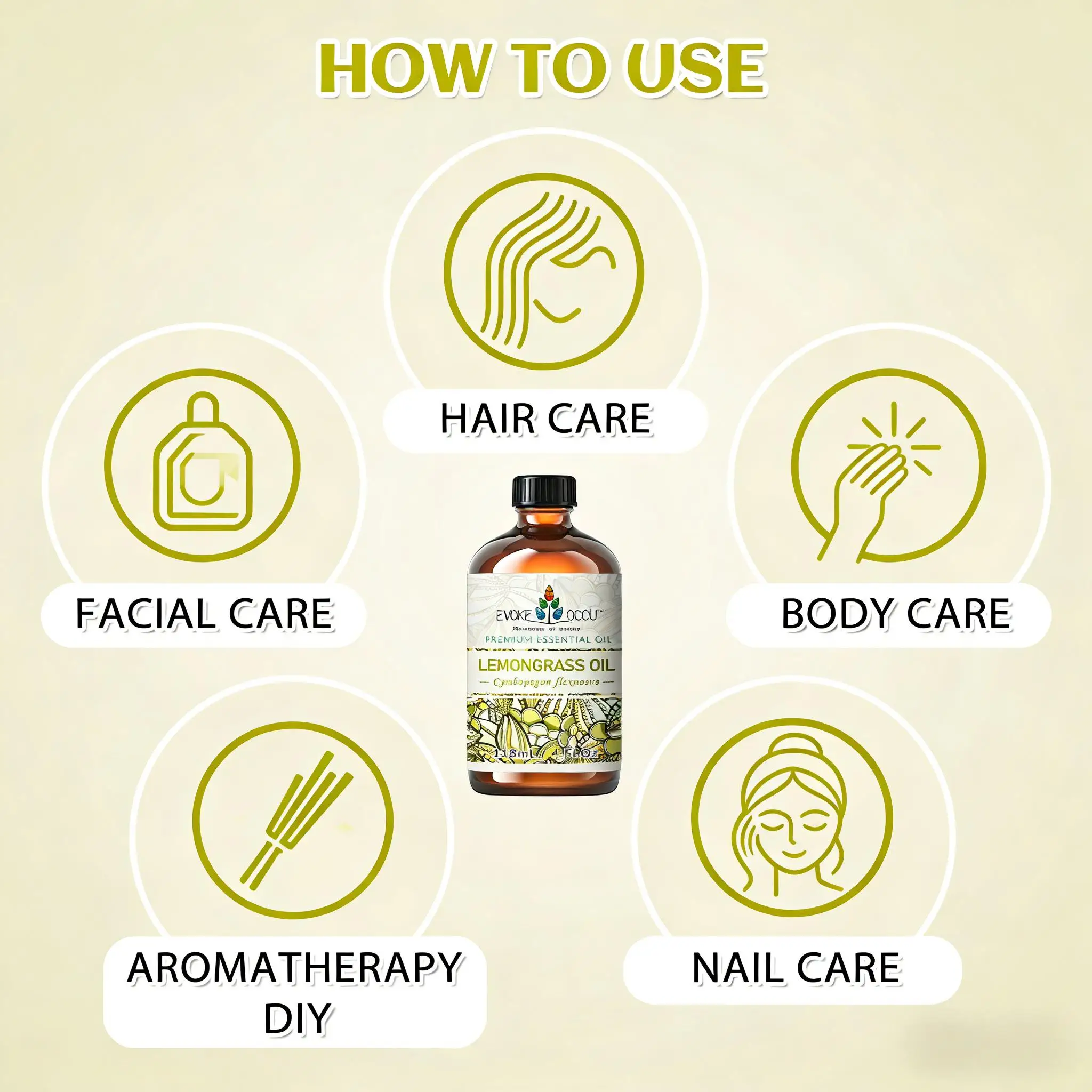 EVOKE OCCU Lemongrass Essential Oil, 118ML/4 Fl.Oz. Pure Natural Essential Oil for Diffuser Candle Soap Making Skin Hair Massage