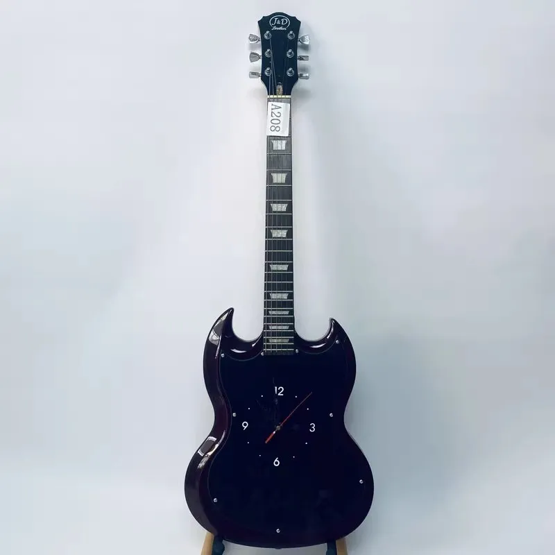 A208 J&D Brother SG Guitar Shape Wine Red Mahogany Body with Maple Neck 22 Frets Decoration of Clock Not for Playing Watch