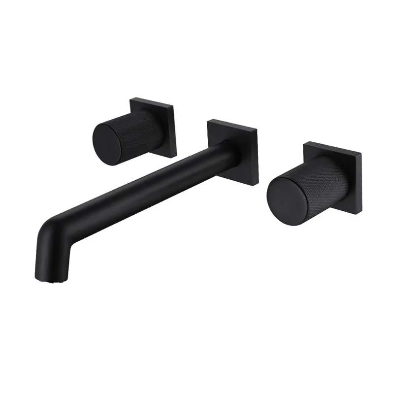 

Luxury black bathroom concealed faucet wall-mounted design, double handle, 3-hole cold and hot dual-control brass basin Tap