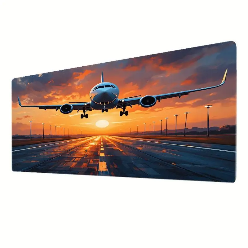 [Brand] Iron Art Mouse Pad Airplane Takeoff Sunset Non-Slip Wear-Resistant Gaming Office Desk Mat Modern Creative Workspace Deco