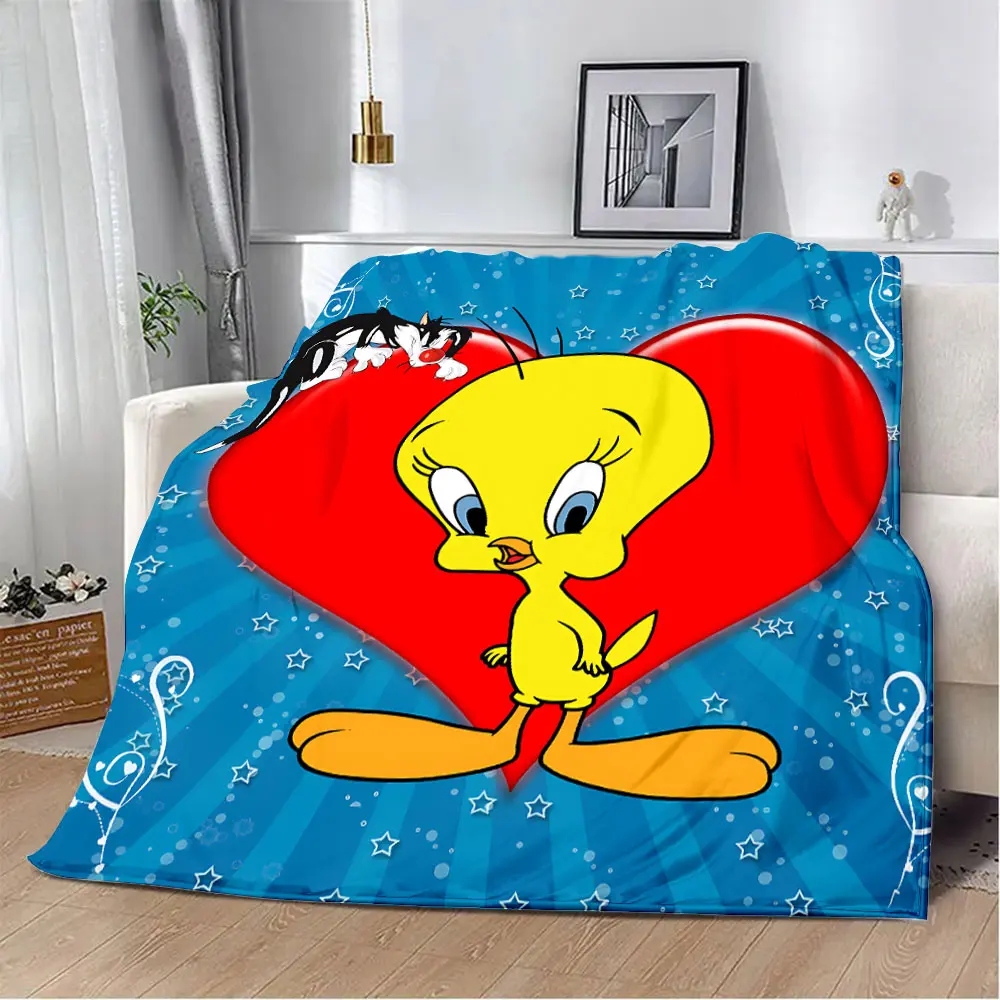 Yellow Cartoon T-Tweetys Bird Printed Blanket Picnic Blankets Warm Blanket Soft and Comfortable Blanket Home Travel Birthday