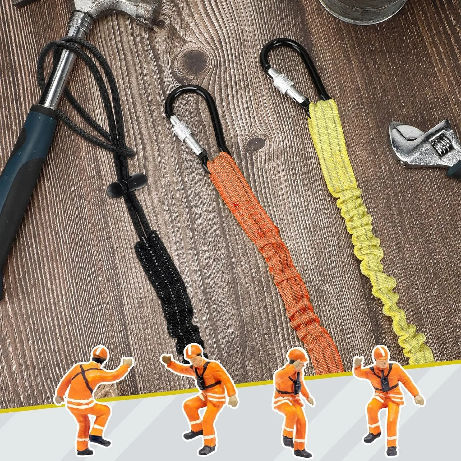 Retractable Tool Lanyard  with Screw Lock Carabiner Clip and Adjustable Loop End Tough Scaffold Tether for Construction Roofing