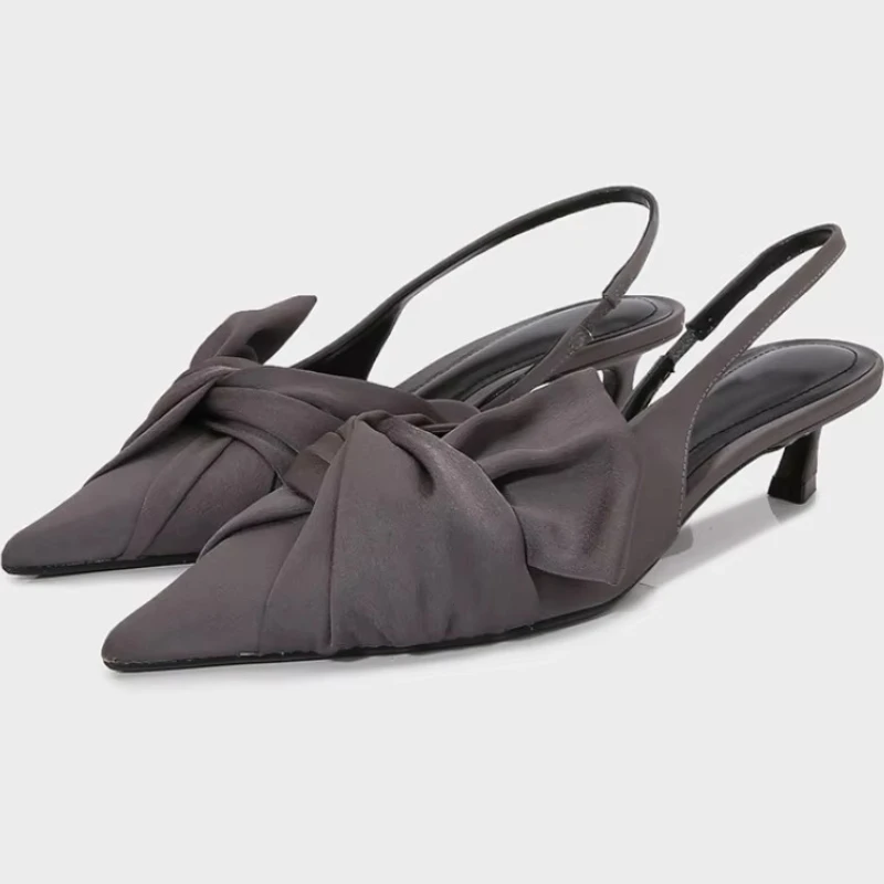 

Fashion Designer Women Pumps Pointed Toe Elegant Satin Bowknot High Heels Mules Ladies Sandals Party Dress Shoes