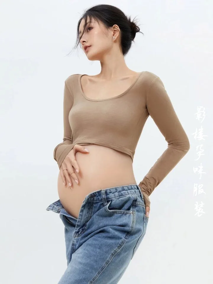 New Pregnant Women Photo Studio  Theme Clothing Fashion Sexy Denim Pants Big Belly Mummy Photo Suit