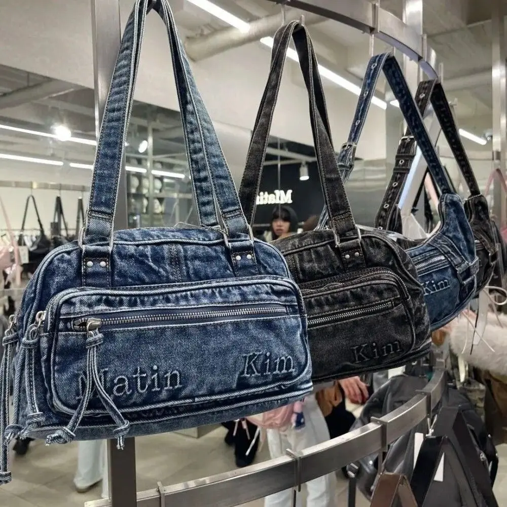 Korean Matin Kim Niche Design New Style Washed Large Capacity Handheld Vintage Denim Shoulder Underarm Bag