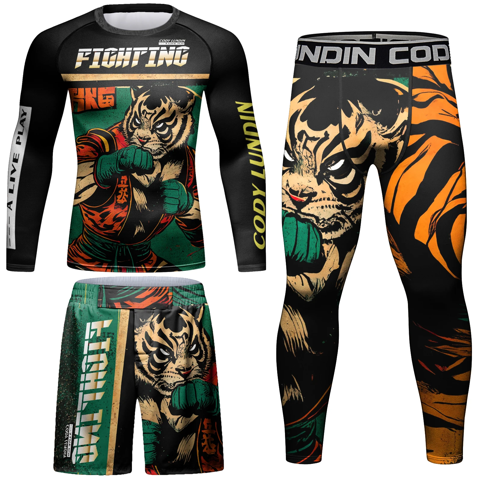 Men Rash Guard Surfing Boxing T-shirt+Pants Tight Bjj Rashguard T-Shirts Swim Floatsuit Swimming Clothing Muay Thai Shorts Suit