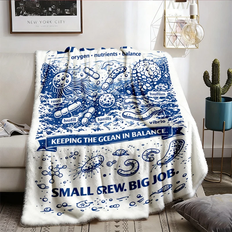 Bacteria Vintage Science Flannel Blanket, Retro Biology Graphic Flannel Throw, Geek Lab Humor Warm Blanket