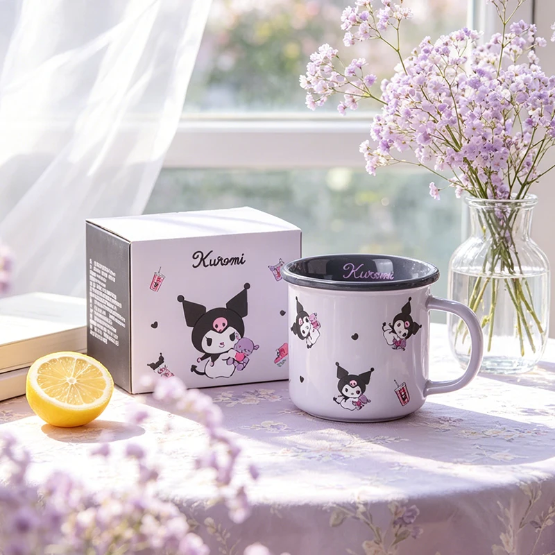 380ml New Sanrio Cartoon Hello Kitty My Melody Cinnamoroll Kuromi Ceramic Box Set Mug Kawaii Office Milk Cup  Kid Pretty Gift