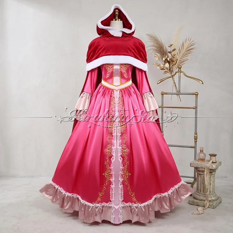 Cartoon Beauty Belle Cosplay Costume Princess Dress Retro Lolita Dress Red Cloak Princess Belle For Hallowmas Party Adult Women
