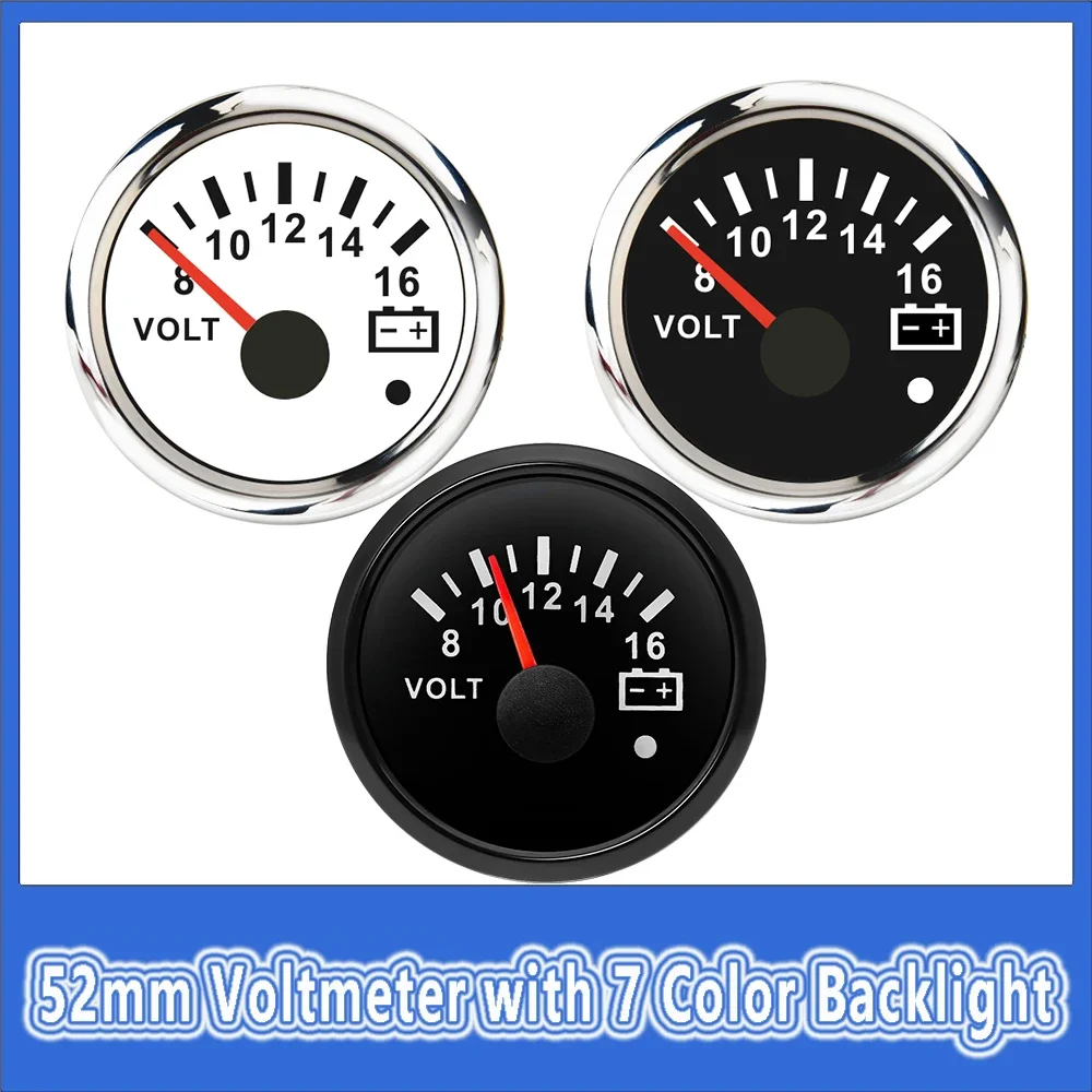 52mm Voltmeter with 7 Color Backlight 8~16V / 18~32V Voltage Auto Car Gauge 12V Car Accessories for Gasoline Car